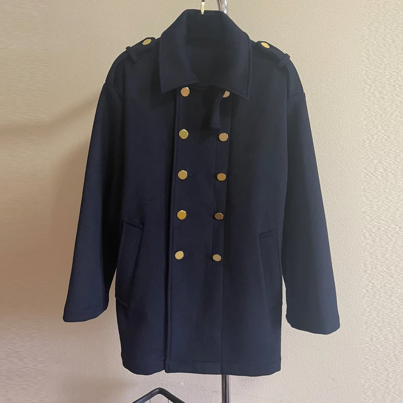 

2022 Runway Wool Keep Warm Jacket Fashion Casual Double Breasted Lapel Loose Coat Elegant Chic Women Long Sleeve Luxury Clothes