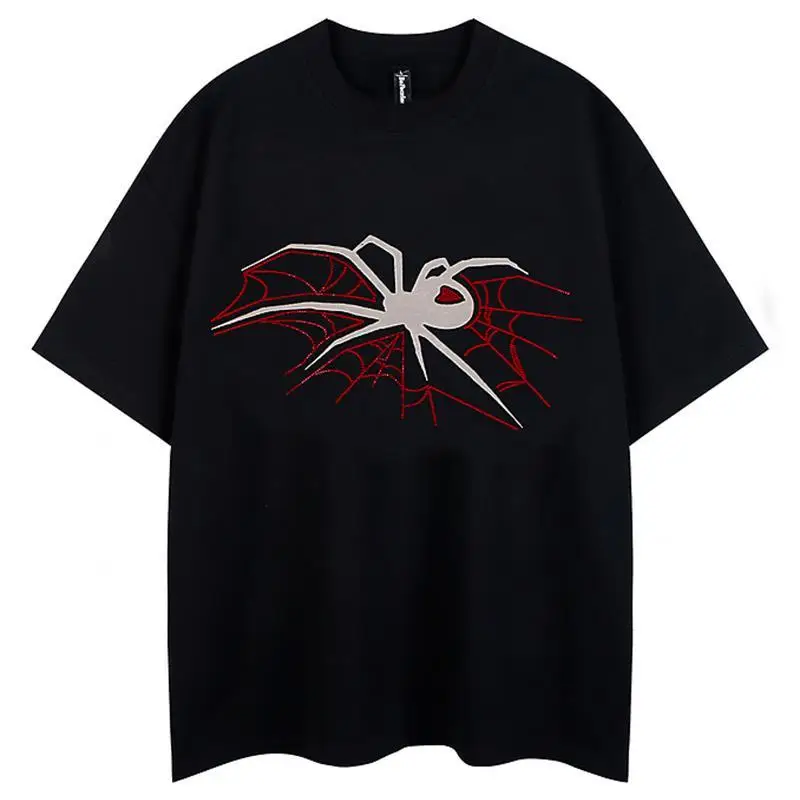 

Fashion Personalized Retro Cotton Spider Print T shirt Summer Y2K Loose Men and Women Street Harajuku Hip Hop Oversized T shirt