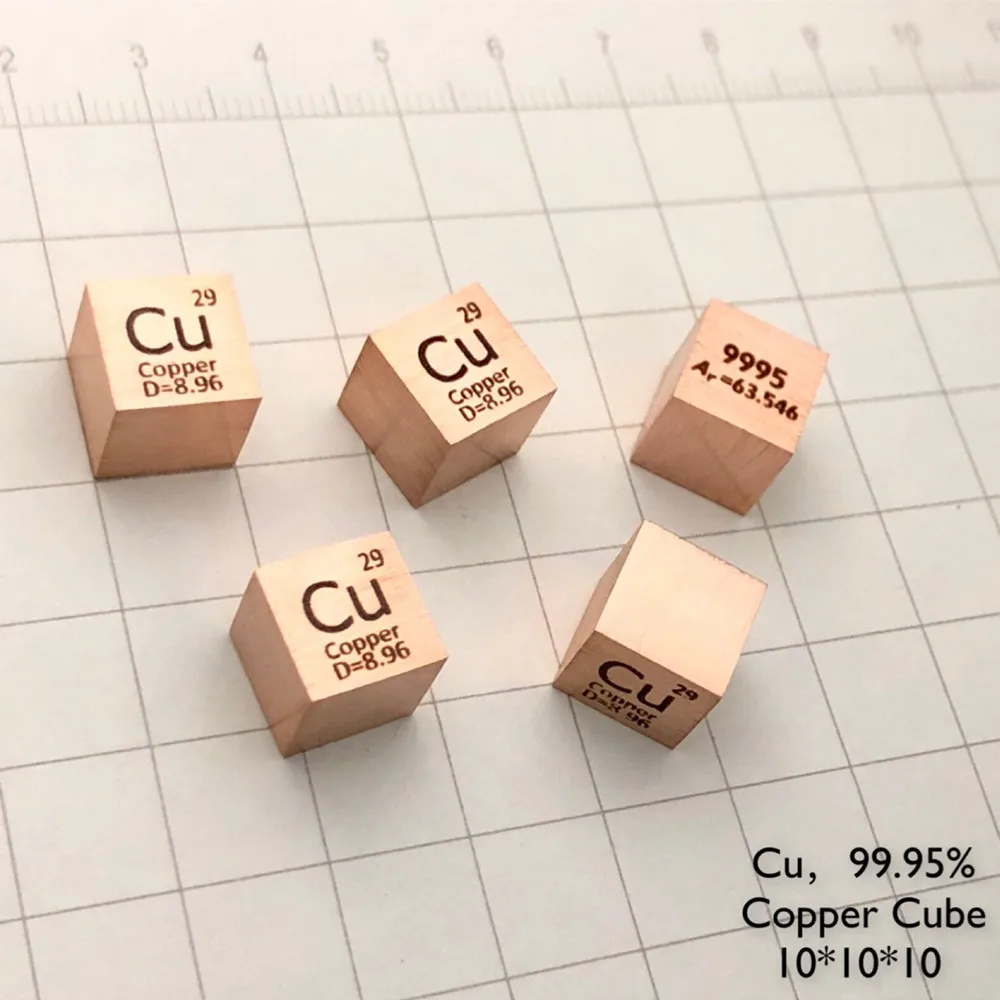 

Free Shipping 5pcs & 10pcs 99.95% Purity Cu Carved Element Periodic Table 10mm Cube with 8.9g Copper Ingot / Pellet / Block
