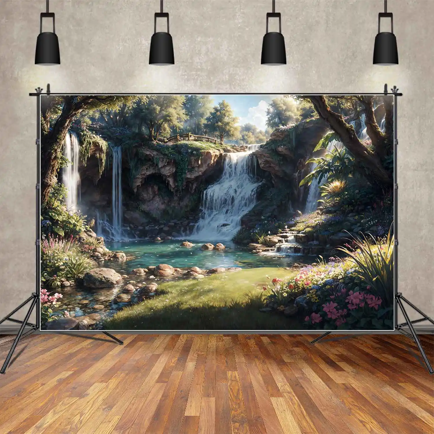 

Sunshine Waterfall Lake Backdrops Photography Spring Tropical Customized Children Photo Booth Photographic Backgrounds Props