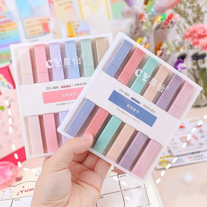 Korean Highlighters Stationery Markers Papeleria Cute Colored Markers Highlighter Pen Back To School Aesthetic Supplies