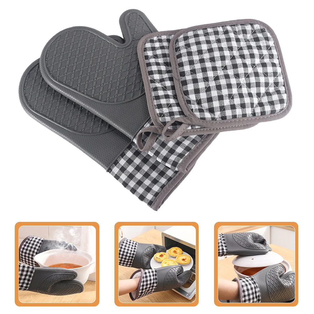 

Oven Silicone Gloves Pot Holders Kitchen Heat Insulated Mitt Thickened Mittens Mitts Microwave Baking