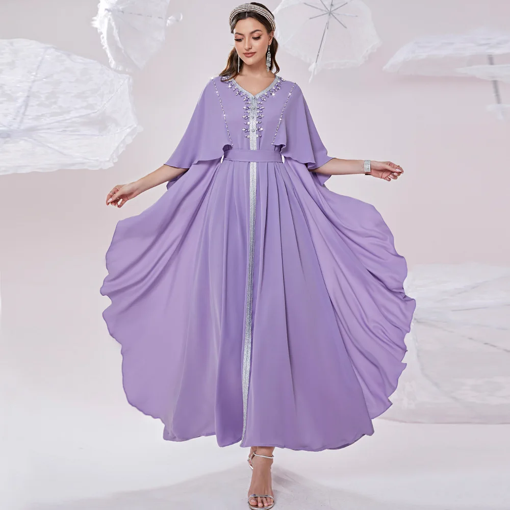 Abaya Dubai Turkey Islam Muslim Long Dress Arabic Purple Evening Dresses Abayas for Women Caftan Robe Musulmane Longue Vestidos