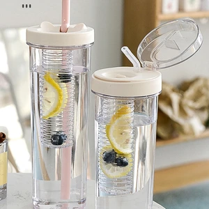 670ML/800ML Clear Water Bottle With Straw Creativity Filter Large Capacity Straw Cup For School Outdoor Sport Drinking Bottle