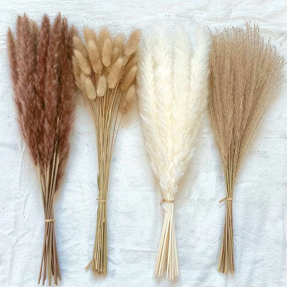 

100pcs Pampas Grass Dried Flowers Artificial Decoration Items for Home Interior Bright Materials Girasol Bridal Wedding Bouquet