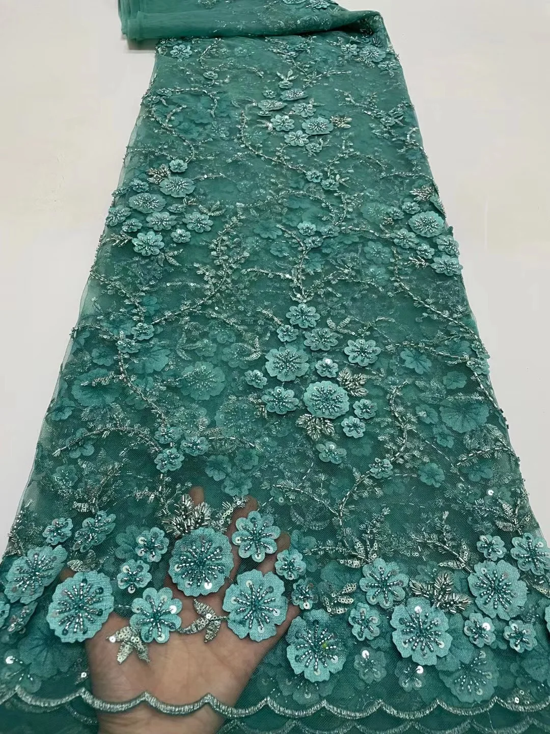 

Latest Beaded 5 Yards Fabric High Quality African Most Popular Handmade Luxury Beads Lace France Tradition for Wedding Material