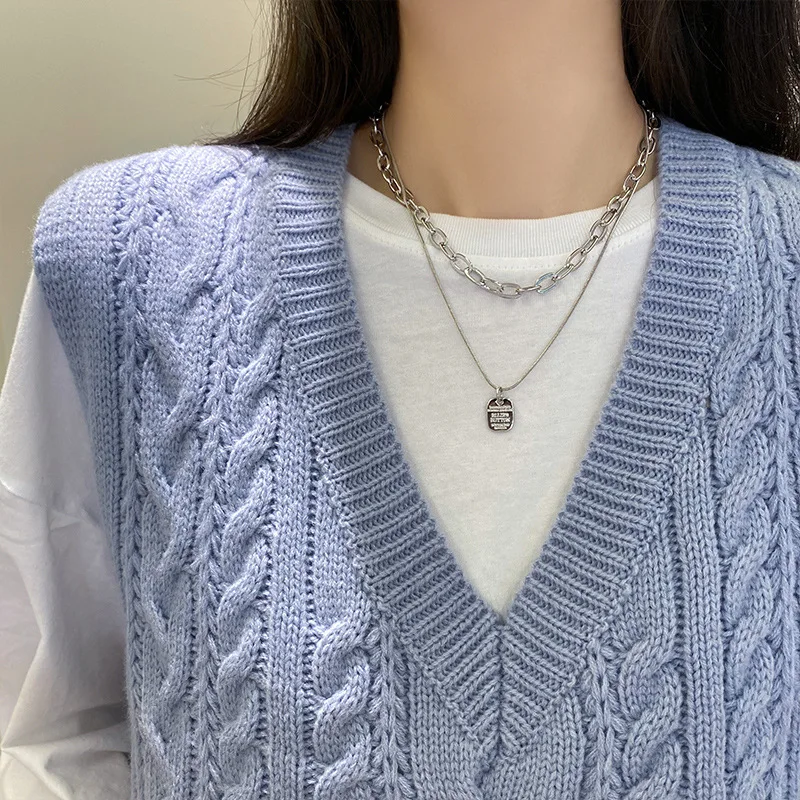 2022 многослойное ожерелье из нержавеющей стали золотого цвета Женская