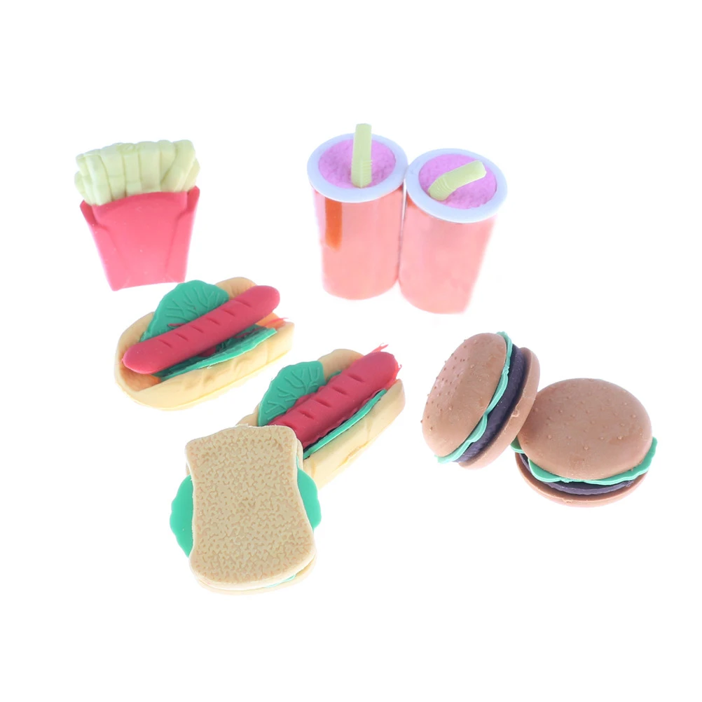 

8pcs Kitchen toys Kawabata Cake Burger Food Drink Coke Eraser Stationery Set Toy School Supplies Cute Fruit Novelty Child Gift