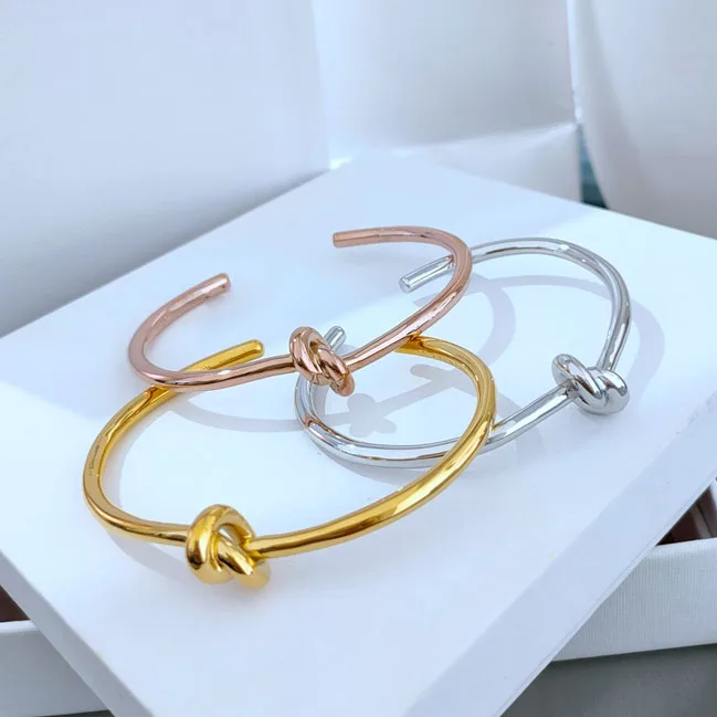 Fashion Brand Personality Design Knotted Open Round Rose Gold Bracelet For Women Men New Trend Christmas Gift Jewelry