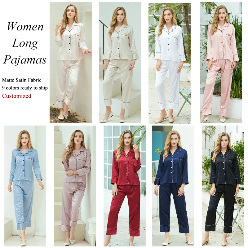 Personalized Pajamas For Women Set Long Satin Silk Pajamas Set Custom Pajamas For Women Bride Pijamas Lingerie Pijamas Sleepwear