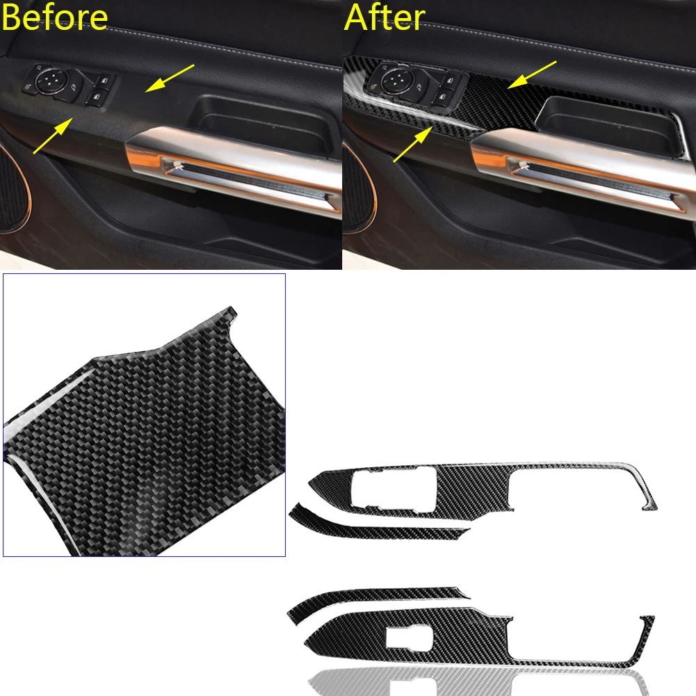 

Для правого привода Ford Mustang 2015-2020, панель управления из углеродного волокна для внутренней двери и окна, переключатель, наклейка на панель уп...