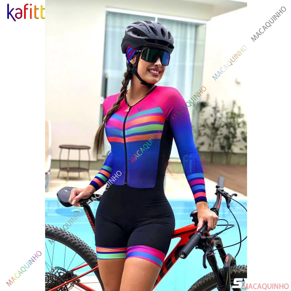 

2022Kafitt Women's Long Sleeve Cycling Triathlon Clothes Skinsuit Sets 20D Pad Macaquinho Ciclismo Feminino Jumpsuit Kits Summer