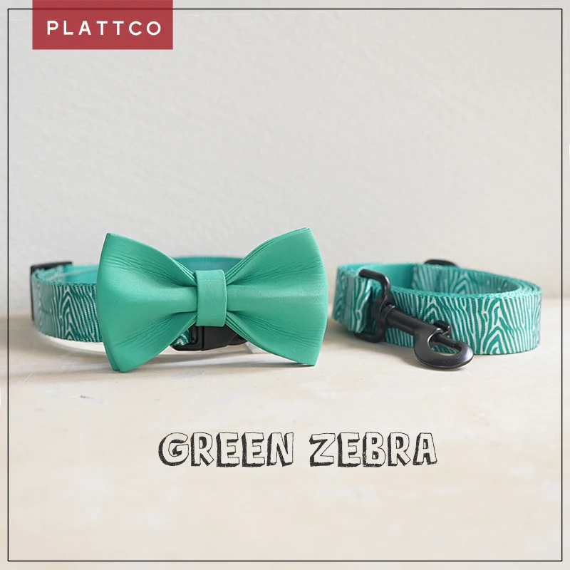 

PLATTCO private custom GREEN ZEBRA nylon boe tie collar leash set adjustable perfect for walking all kinds of dog 5 size PDC333