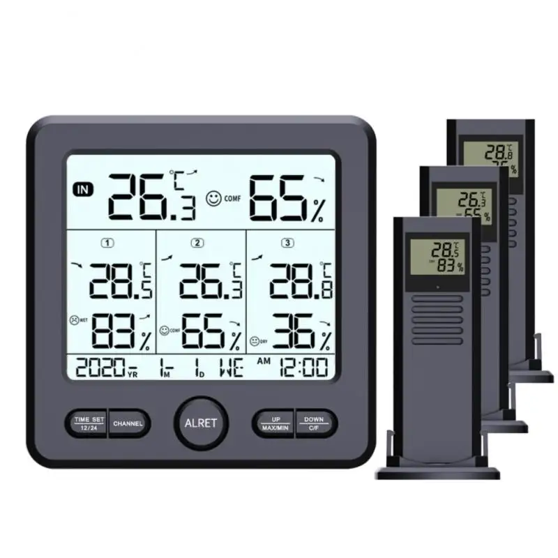 

Монитор с цветной сигнализацией, беспроводной внутренний термометр с 1 приводом и 3 беспроводными датчиками