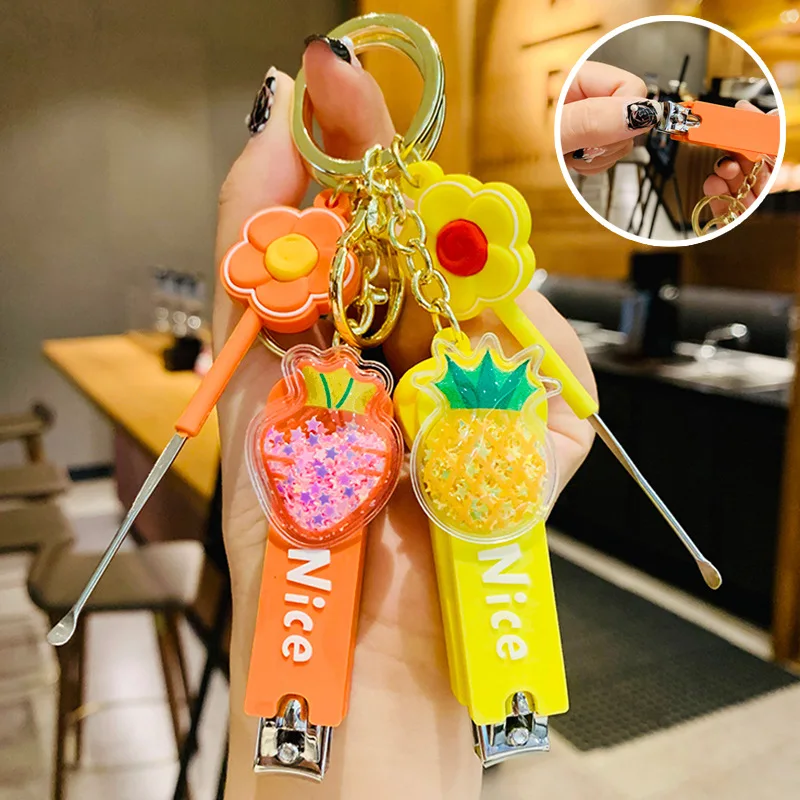 

Lovely Fruit Series Nail Clippers Ear Digging Spoon Pendant Creative Nail Clipper Girl Heart Personalized Car Chain Key Ring