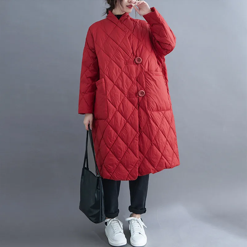 Fall Spring Women Solid Warm Jackets 2023 Coats Clothes Stand Collar Outerwear Cotton Vintage Casual Loose Long Female Overcoats