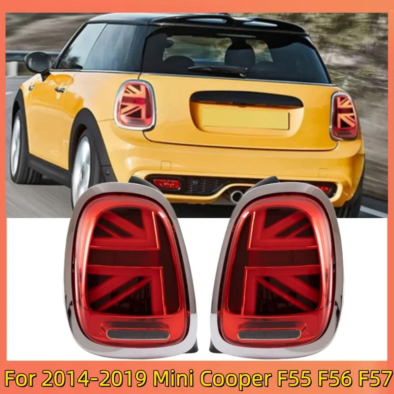 Фото Задние фонари для Mini Cooper F55 F56 F57 2014-2019 годов выпуска, дизайн UNION JACK LCI, красные линзы, с анимацией №1