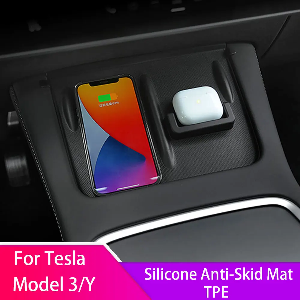 

Silicone Anti-Skid Pad For Tesla Model 3 Model Y 21-23 Car Phone Wireless Charging TPE Pad Model3 Non-Slip Mat Auto Accessories