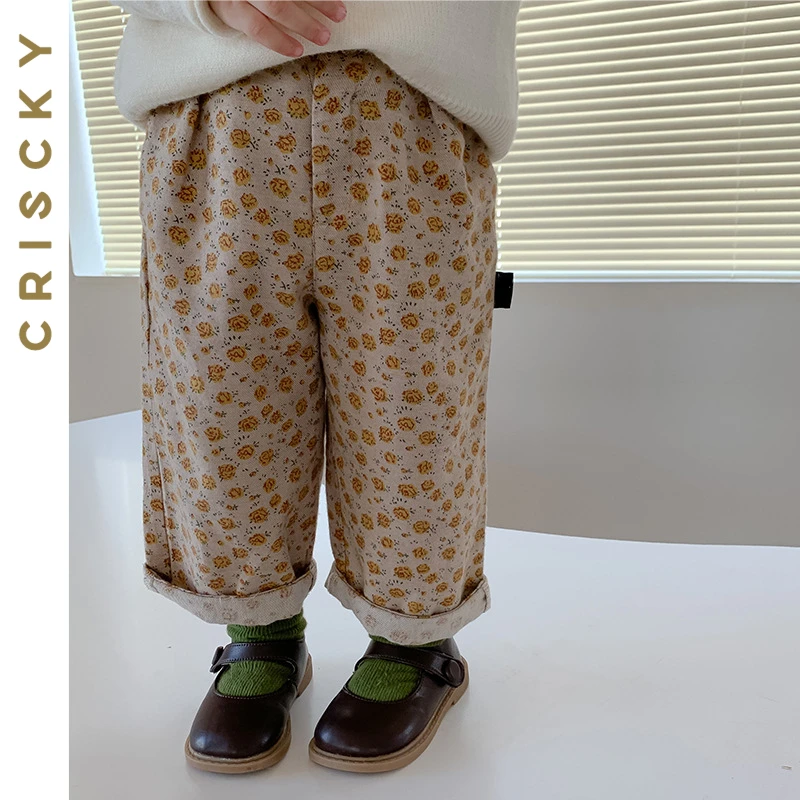 

RealShe 2022 Autumn Cotton Baby Pants Newborn Toddlers Winter Cute Flowers Print Soft Muslin Clothes Pants Pantalons