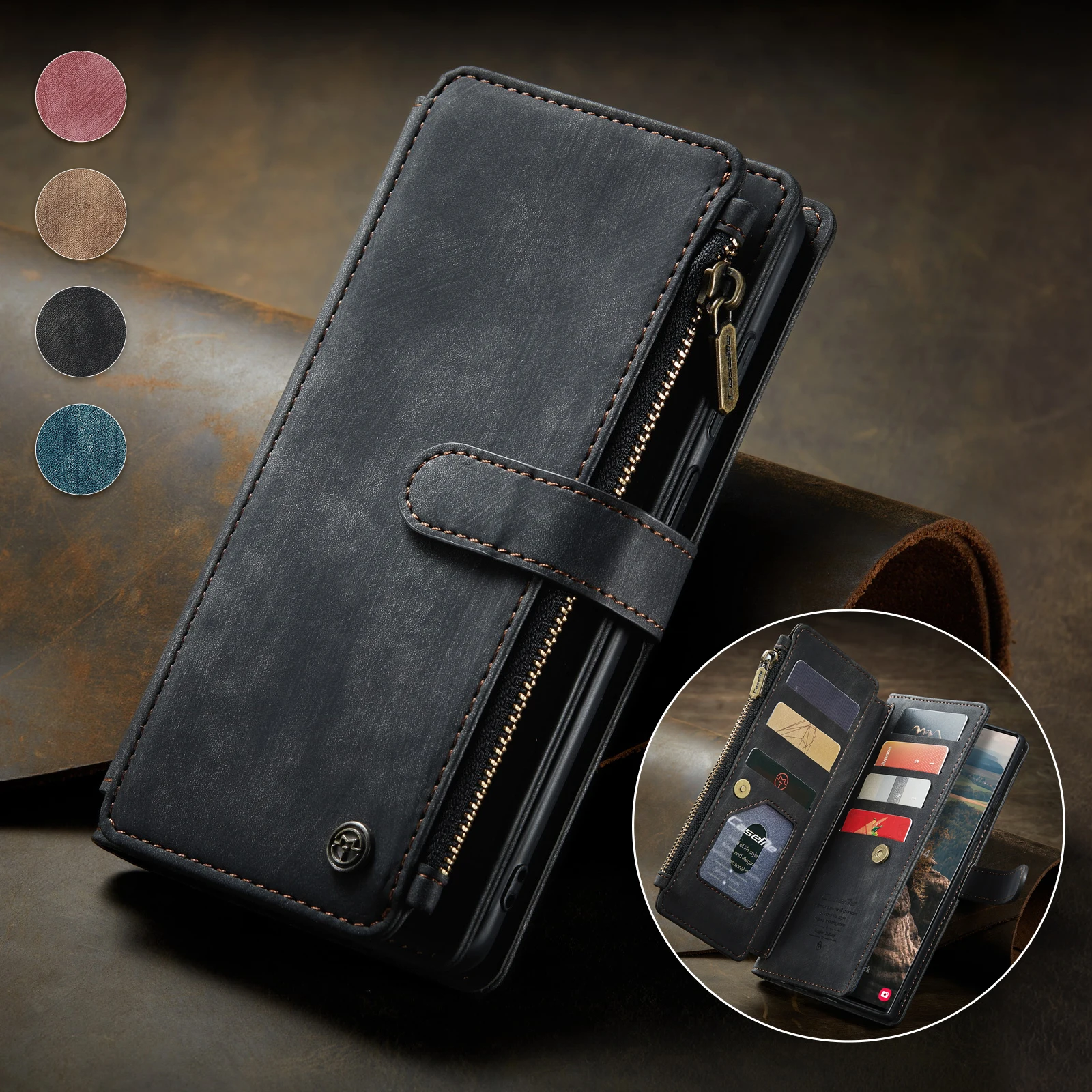 Leather Zipper Case For Samsung Galaxy S22 Ultra S8 S9 S10 S20 S21 FE Ultra Plus A12 A22 A32 A51 A71 A52S A52 A72 5G Book Cover