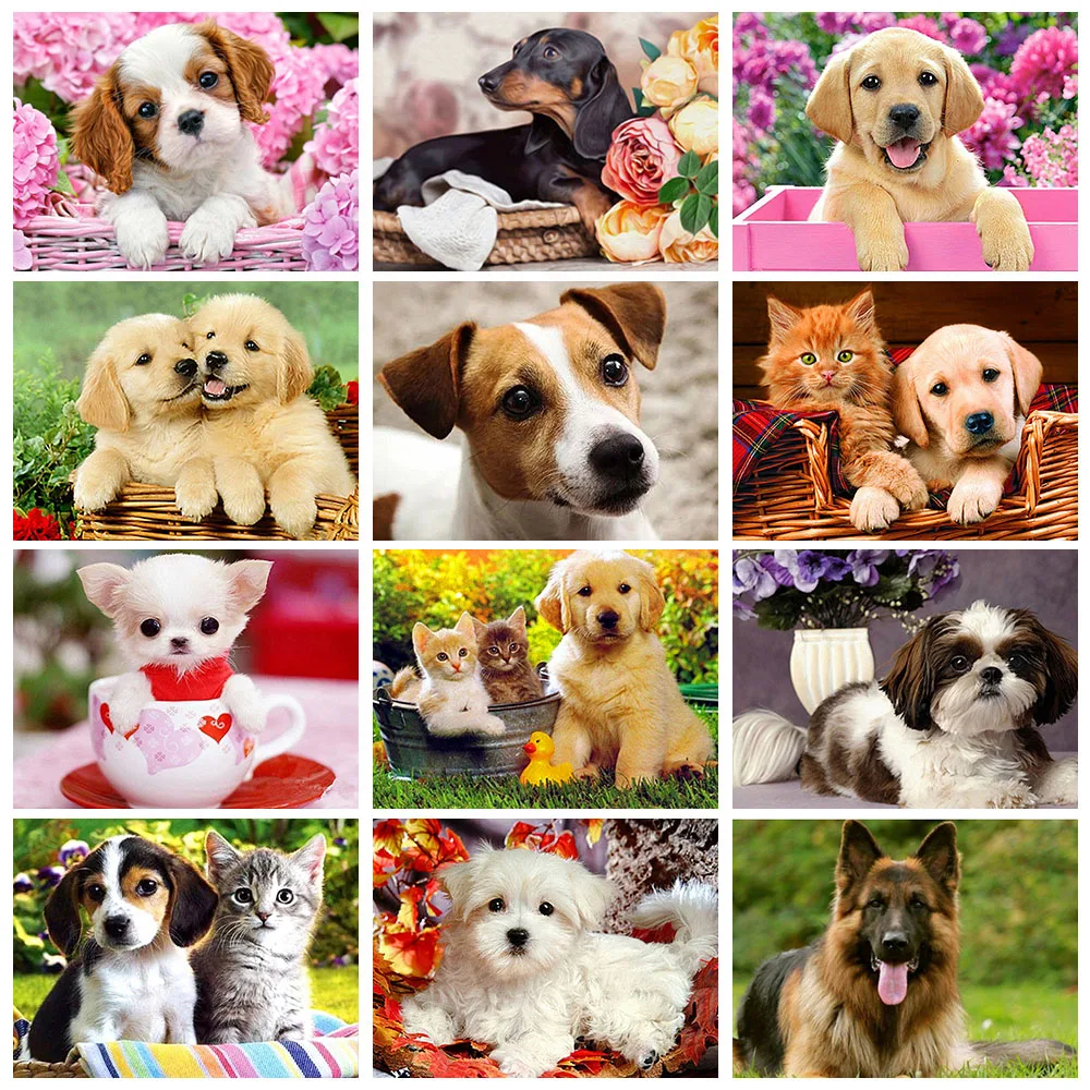 

Набор для вышивки крестиком «четыре сезона» с изображением милой собаки, 18/14/16 карат, наборы для вышивки хлопковой нитью, набор для рукодели...