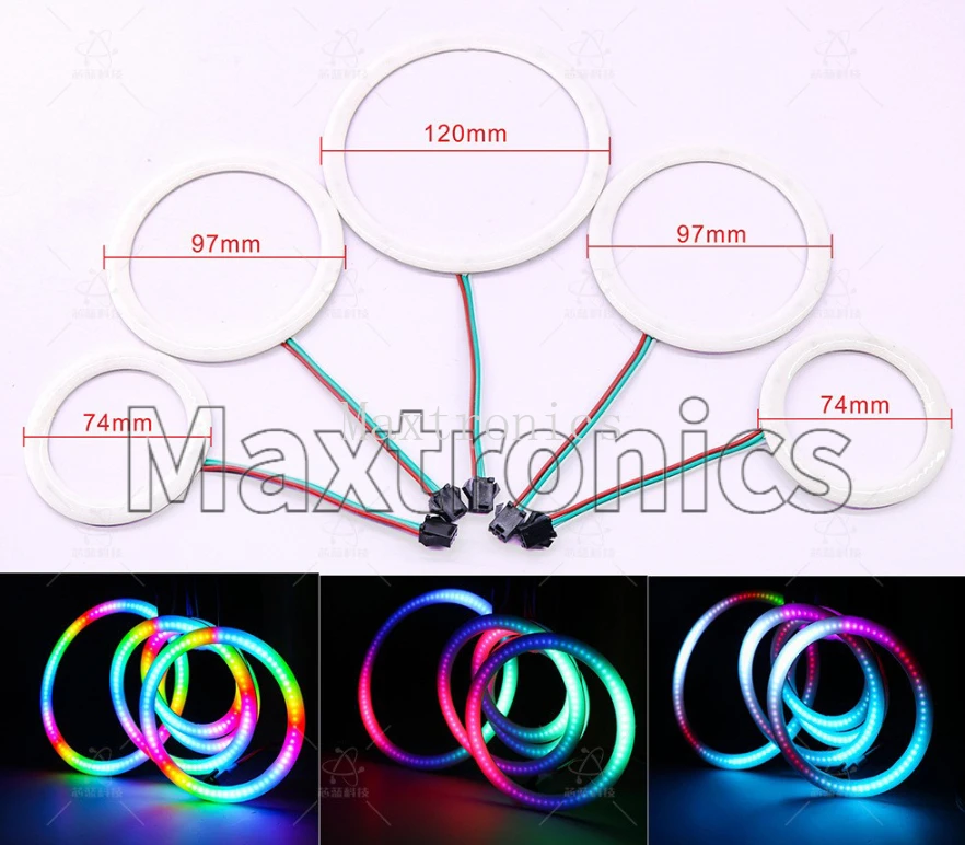 Фото Светодиодное кольцо Angel's Eye DC5V WS2812 FCOB RGB с 18/36/54/72/90 светодиодами, индивидуально адресуемые, контроллер LED с 28 клавишами / SP611e Bluetooth APP №3