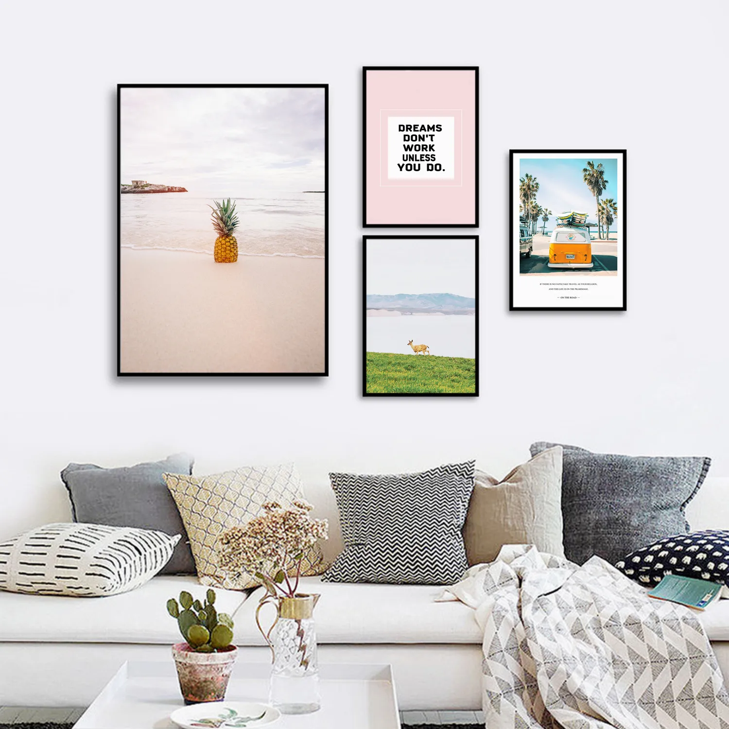 Пейзаж настенное искусство картина розовый кактус постер в скандинавском стиле