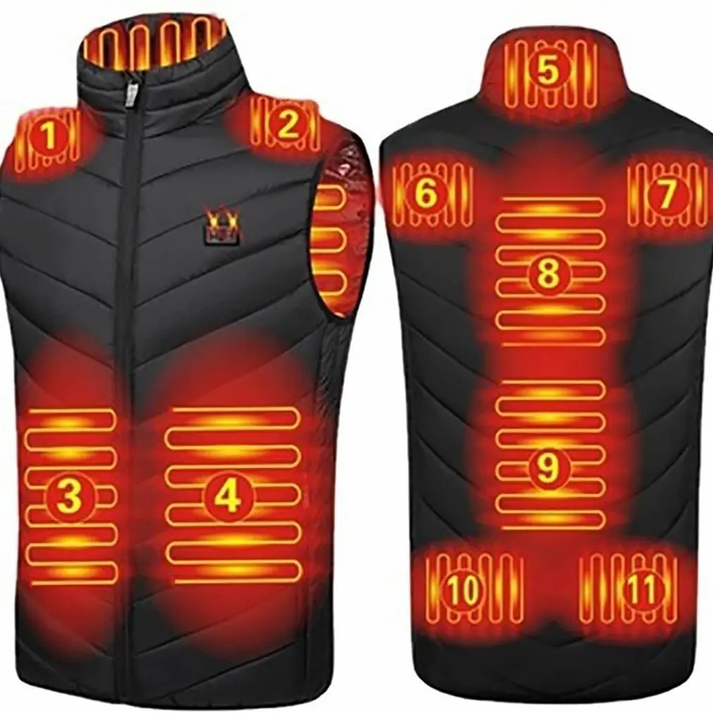 

11 Places Heated Vest Men Women Usb Heated Jacket Heating Vest Thermal Clothing Hunting Vest Winter Heating Jacket Black S-3XL