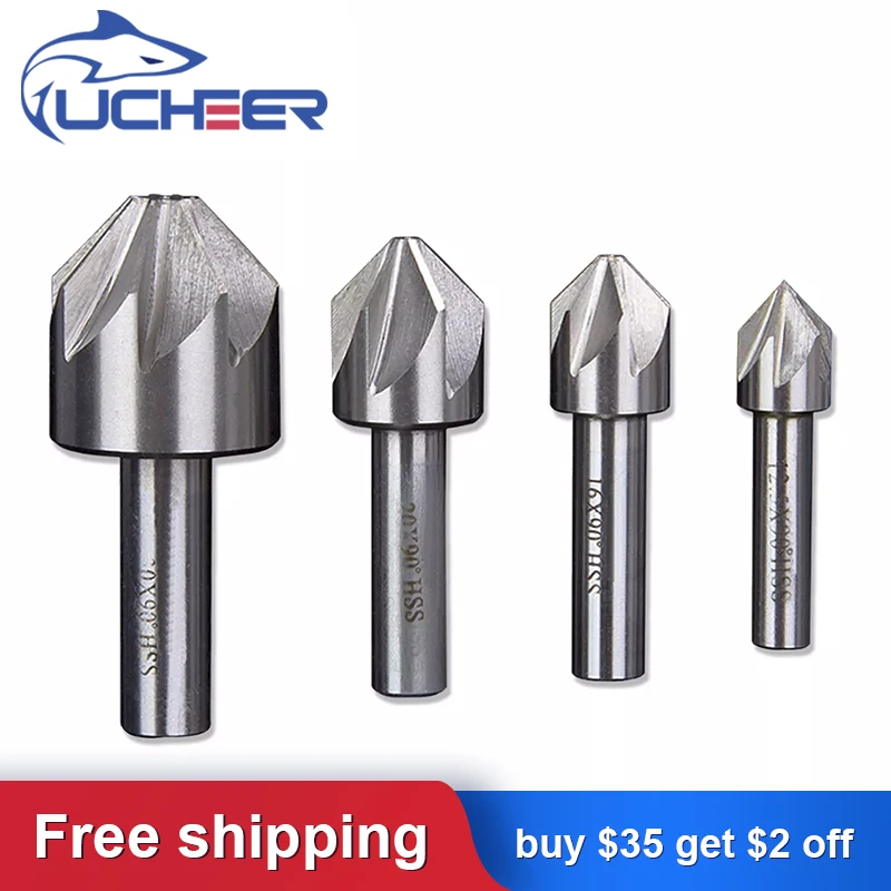 

UCHEER 1pc/set 12.5/16/20/30mm HSS Countersink 6/8 Flute 90 Degree Chamfering End Mill Cutter Drill Bit Chamfer Deburring Tool