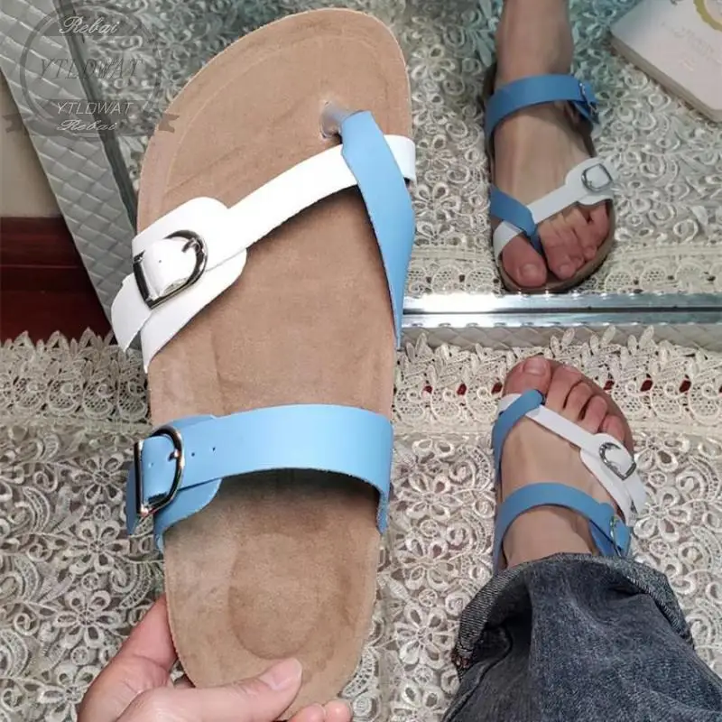 

2022 New Summer Cork Beach Slippers Couple Clip Toe Slides Narrow Band Flip Flops Lovers Flats Sandals Shoes SIZE 35-43