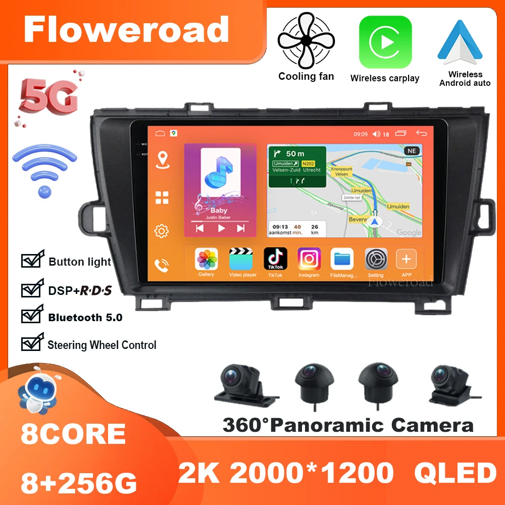 

9 дюймов Android 13 для Toyota Prius 3 XW30 2009-2015 мультимедийный видеоплеер Навигация стерео GPS Carplay Авто BT5.0 5GWiFi
