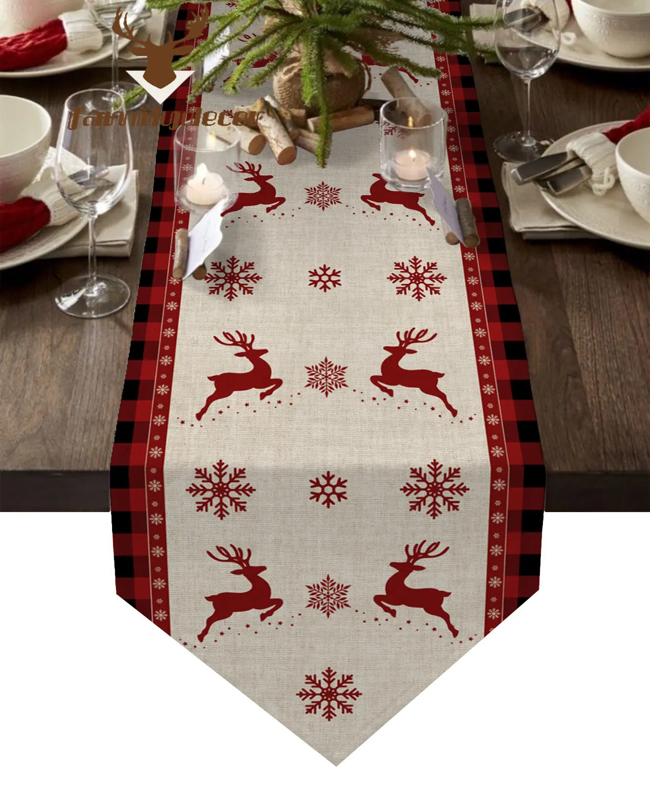 

Рождественская скатерть в красную клетку с изображением снежинки оленя, украшение для деревенской свадьбы, скатерть для дома, отеля, вечеринки, кухни, обеденного стола, коврики