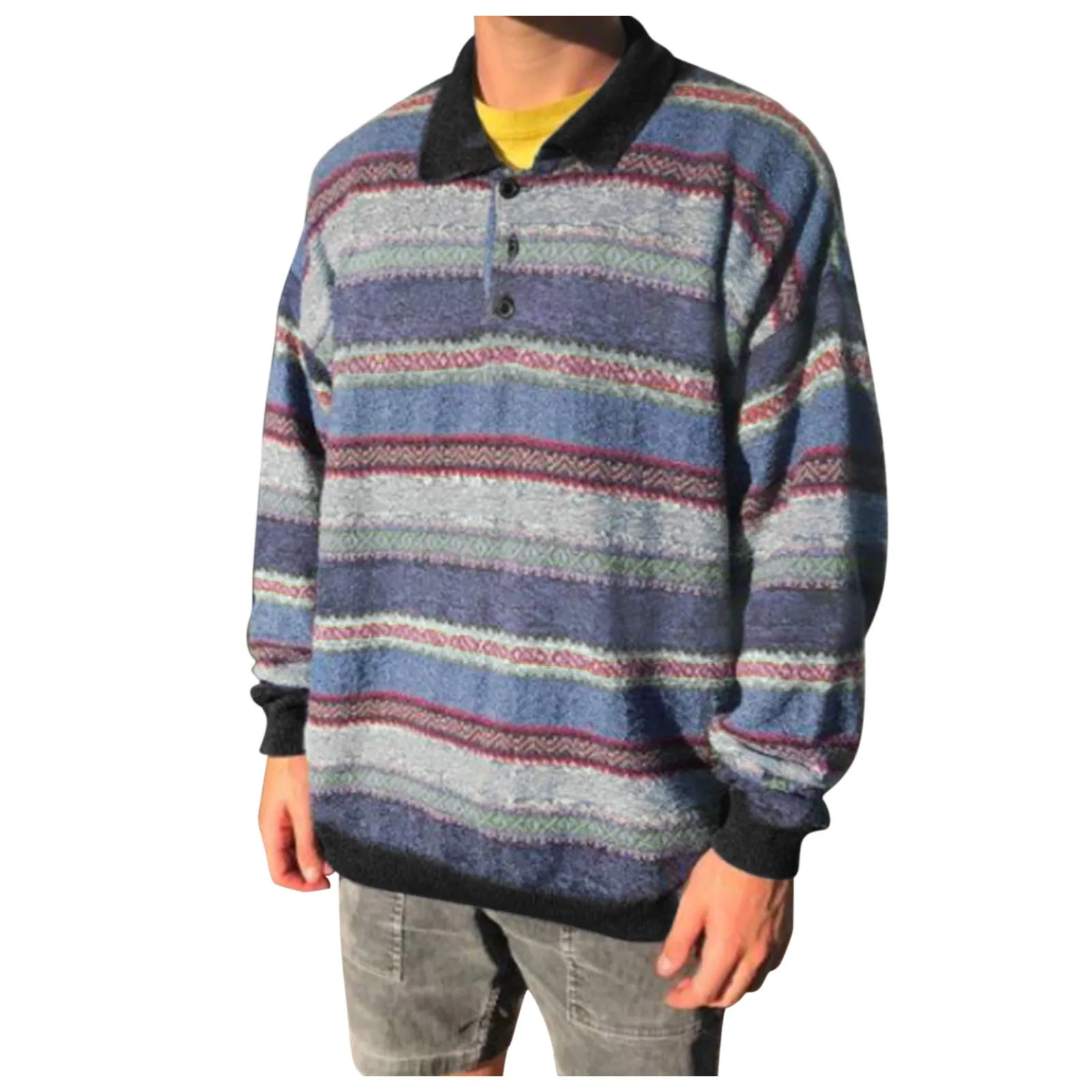 

Men's Casual Top Blouse Stripe Print Blouses Long Sleeve Turn-Down Collar Tops Sweatshirt Button Blouse man sweatshirts