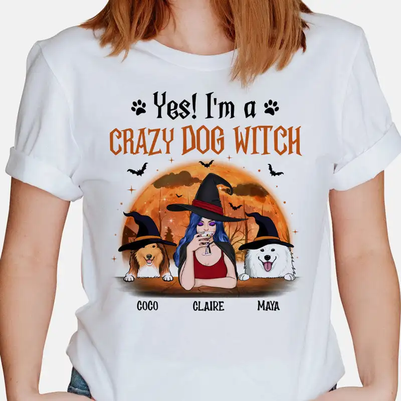 

Хлопковая футболка с графическим принтом на Хэллоуин с надписью «I'm A Crazy Dog Witch», подарок для мамы собаки, индивидуальная футболка для любите...