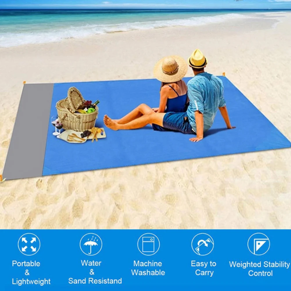

200x140cm Pocket Picnic Waterproof Beach Mat Sand Free Blanket Camping Outdoor Picknick Tent Folding Cover Bedding