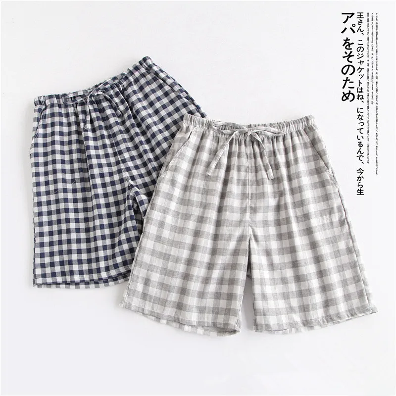 Japanese Summer Shorts Pajama Plaid Pants Women Fresh Multi-color Double-layer Cotton Gauze Thin Men's Loungewear Couple Pants