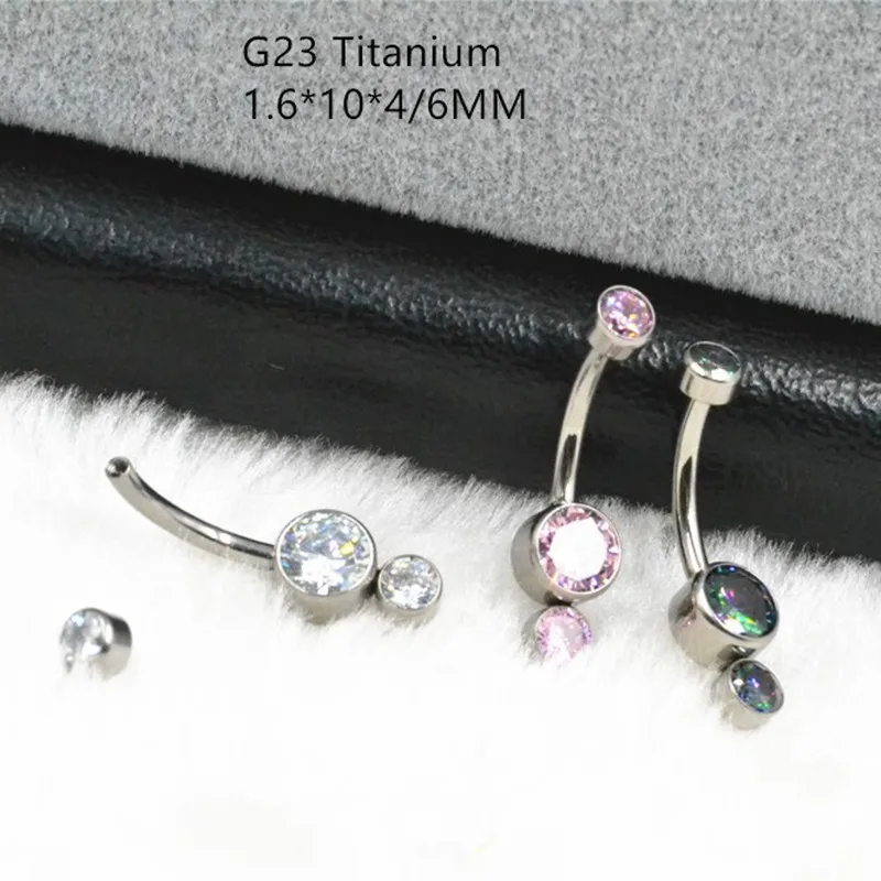 Lot10PCS Body Jewelry-G23 Titanium CZ Smart Navel Belly Button Body Piercing 14Gx10x4/6mm Navel Curve Barbells Belly Rings Shine