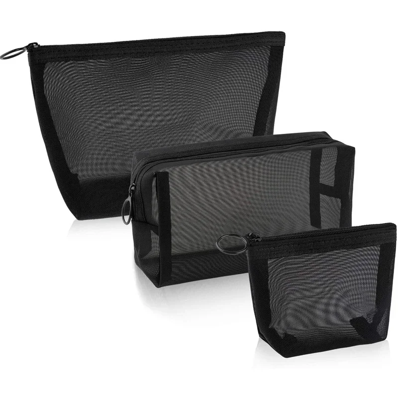 

Transparent Mesh Makeup Case Organizer Storage Pouch Casual Zipper Toiletry Wash Bags Make Up Women Travel Cosmetic Bag