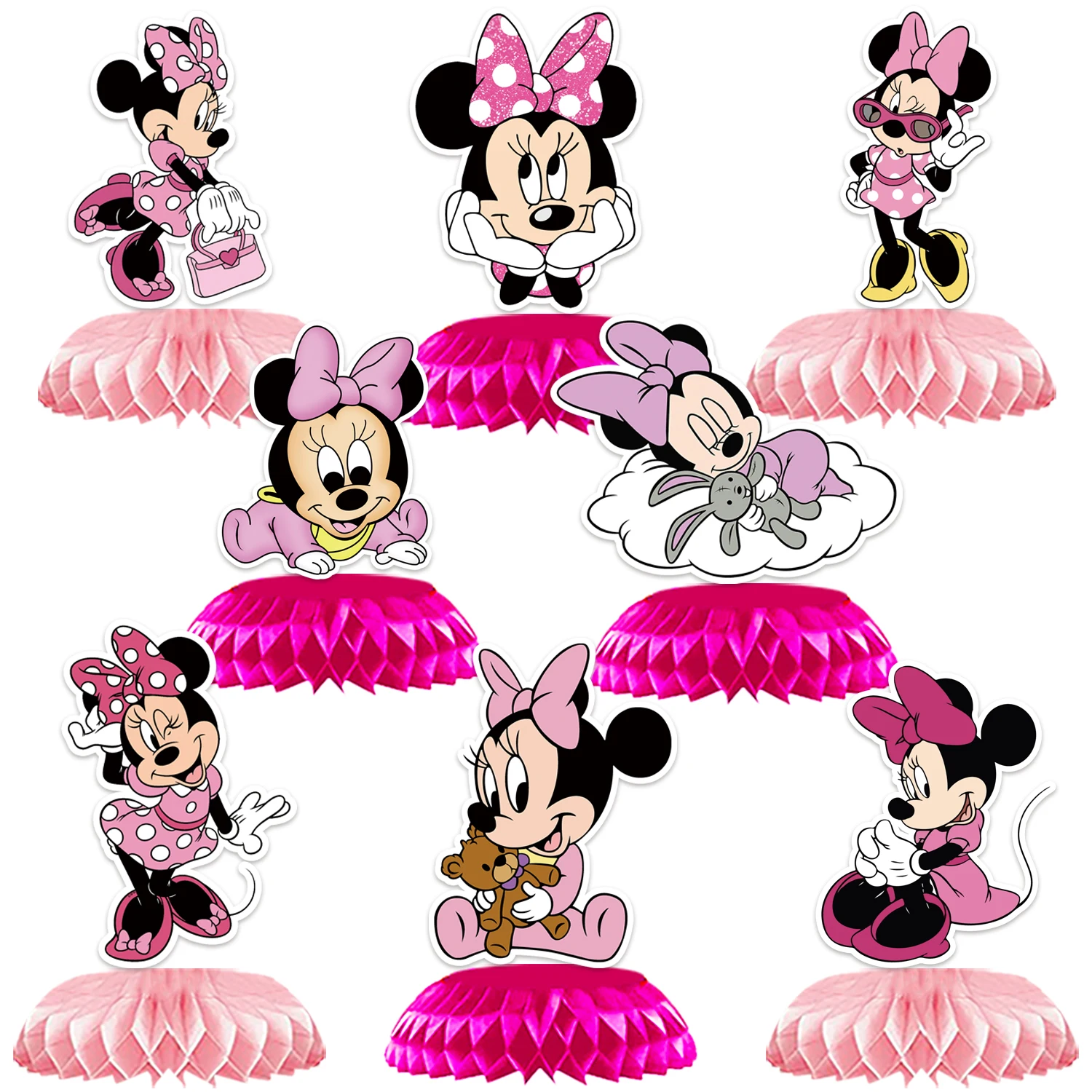

8Pcs Minnie Mickey Mouse Honeycomb Centerpieces Girls Kids Birthday Party Table Decorations Favor Cake Topper Table Supplies