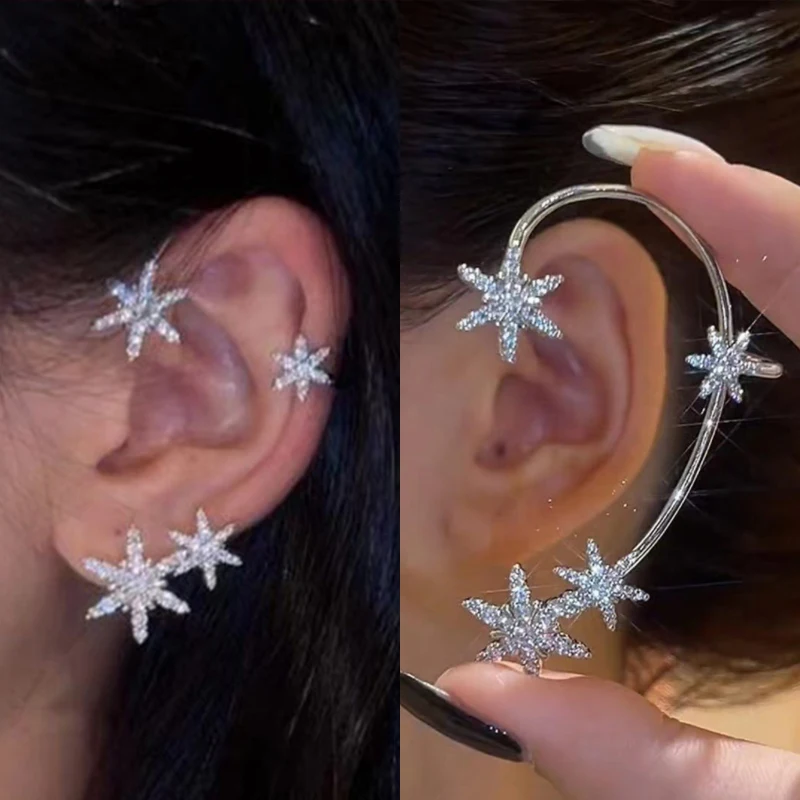 

Fashion Snowflake Ear Clip Ear Cuff for Women Girls Trendy Butterfly Clip Earrings Without Piercing Party Wedding Jewelry Gift