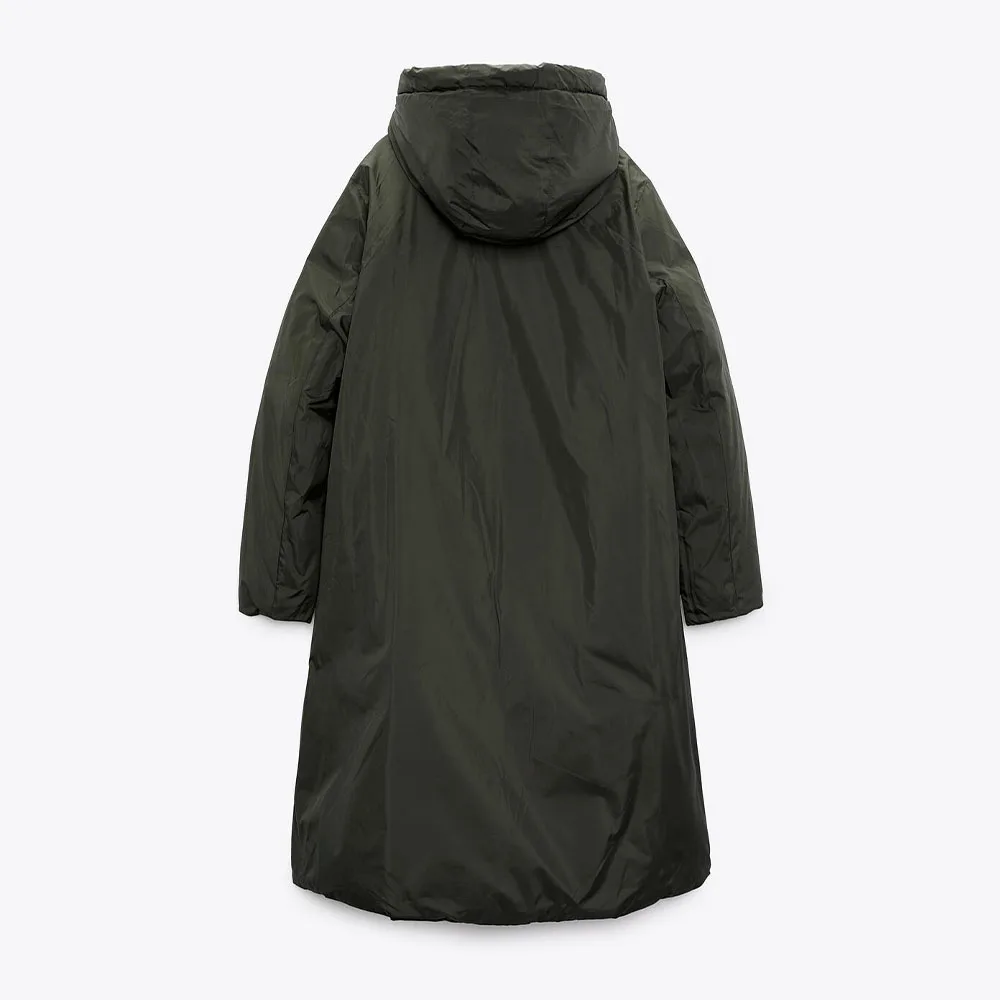 Winter new women's casual versatile hooded collar long sleeves and long cotton-padded jacket coat on both sides