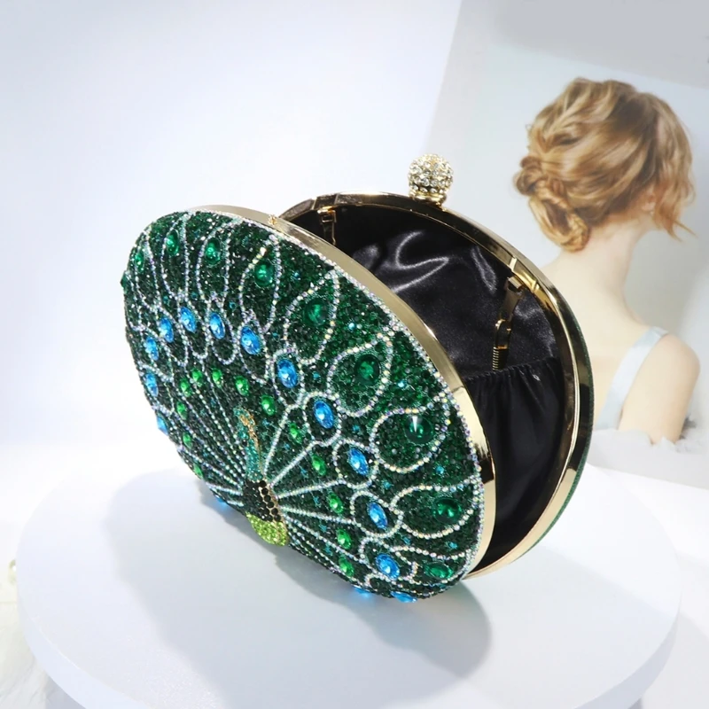 Роскошная сумочка со стразами и павлинами вечерний клатч в стиле ретро для