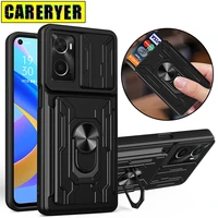 shockproof card slot phone case for oppo a16 a32 a36 a52 a53 a54 slide camera lens cover for oppo a72 a73 a74 a76 a92 a94 f19pro