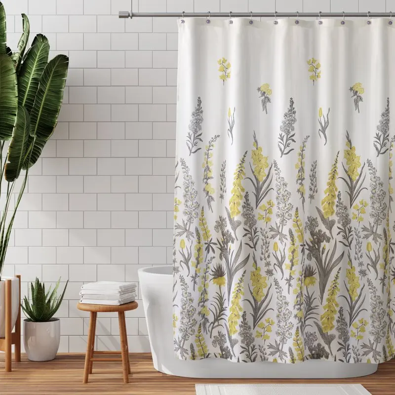 

Floral Fabric Shower Curtain, Yellow and Grey, 70" x 72"