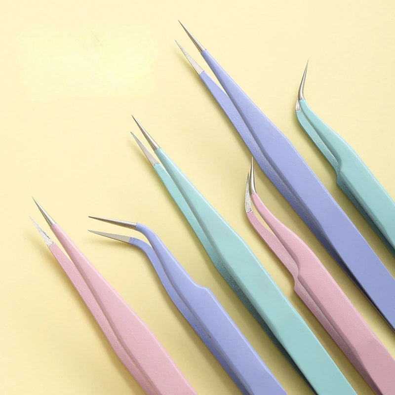 

Stainless Steel Straight + Curved Colored Tweezers for Nail Art Sticker Rhinestones Picking Tool Makeup Eyelash DIY Tweezer Tool