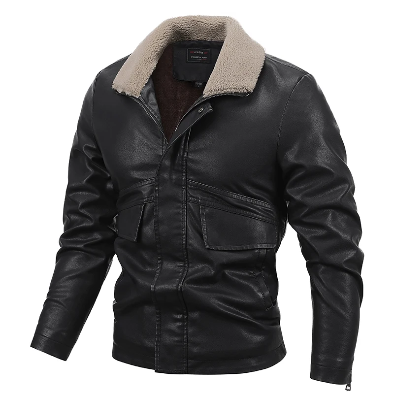 

Men 2022 New Arrival Autumn Thick Warm Fleece 4xl Leather Jacket Coat Fashion Fur Outwear Motor Biker PU Leather Jackets Brown