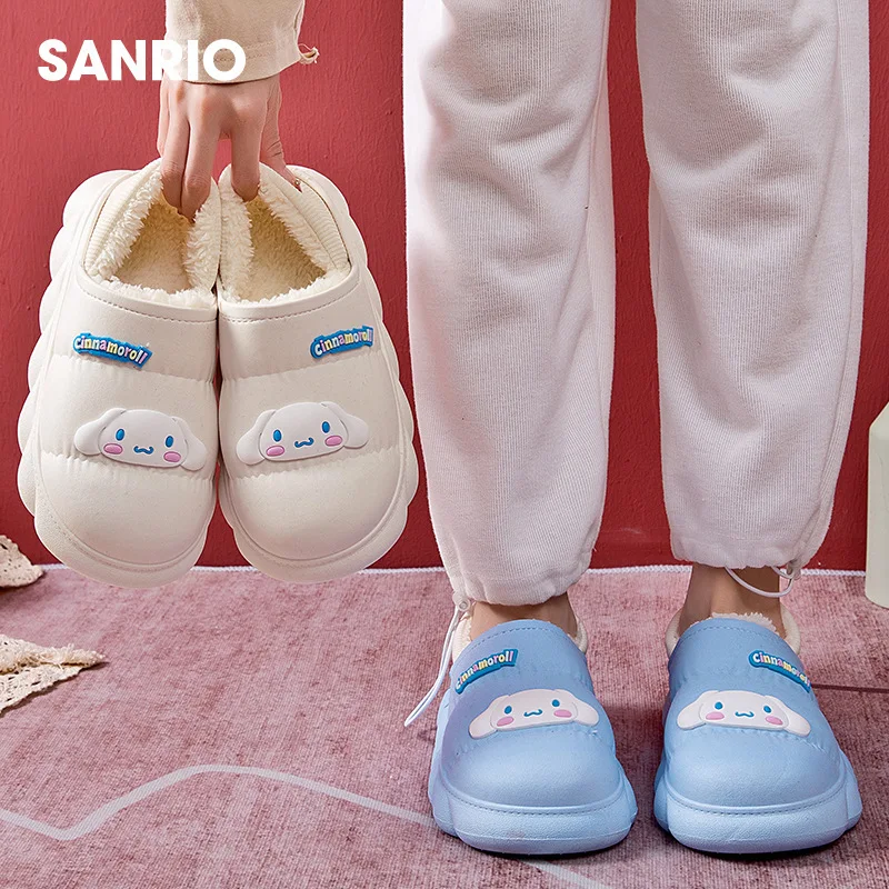 

Sanrio Cinnamoroll Kawaii Cartoon Children's Slippers Girls Waterproof Winter Cute Warm Parent-child Wrapped Heel Cotton Shoes