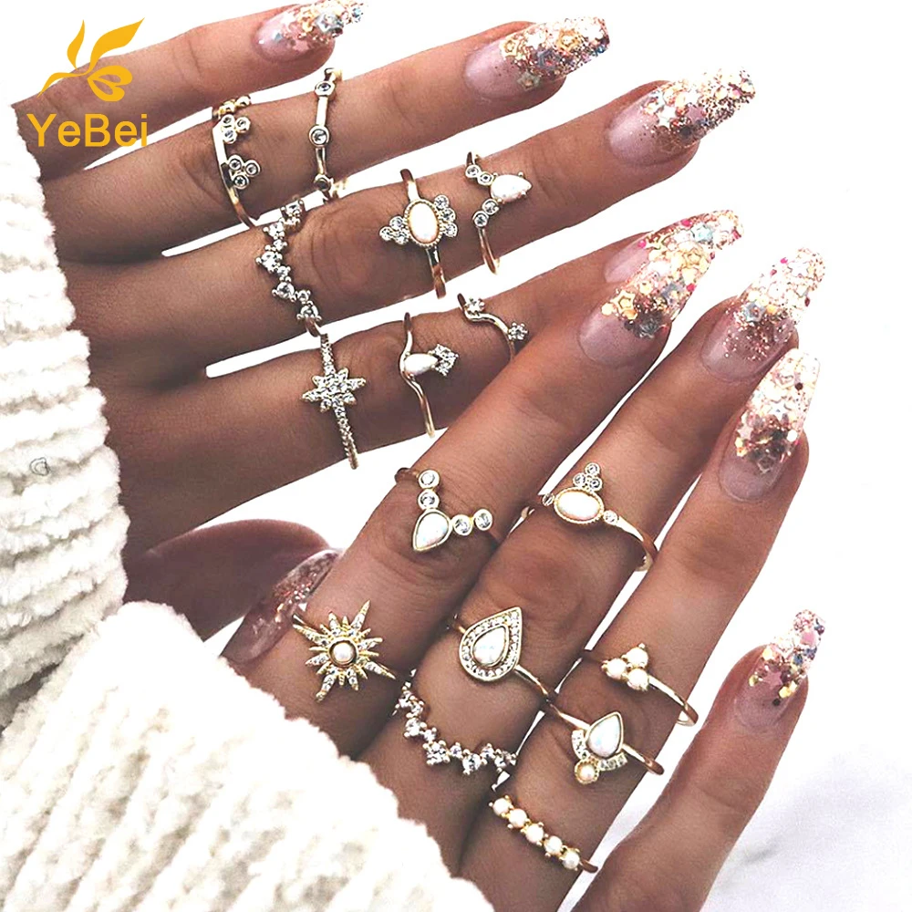 

16PCS Ring Woman Trends 2022 Silver Ring Bohemian Jewelry Vintage Opal Ring Set Most Sold Novelties Fast and Free Shipping