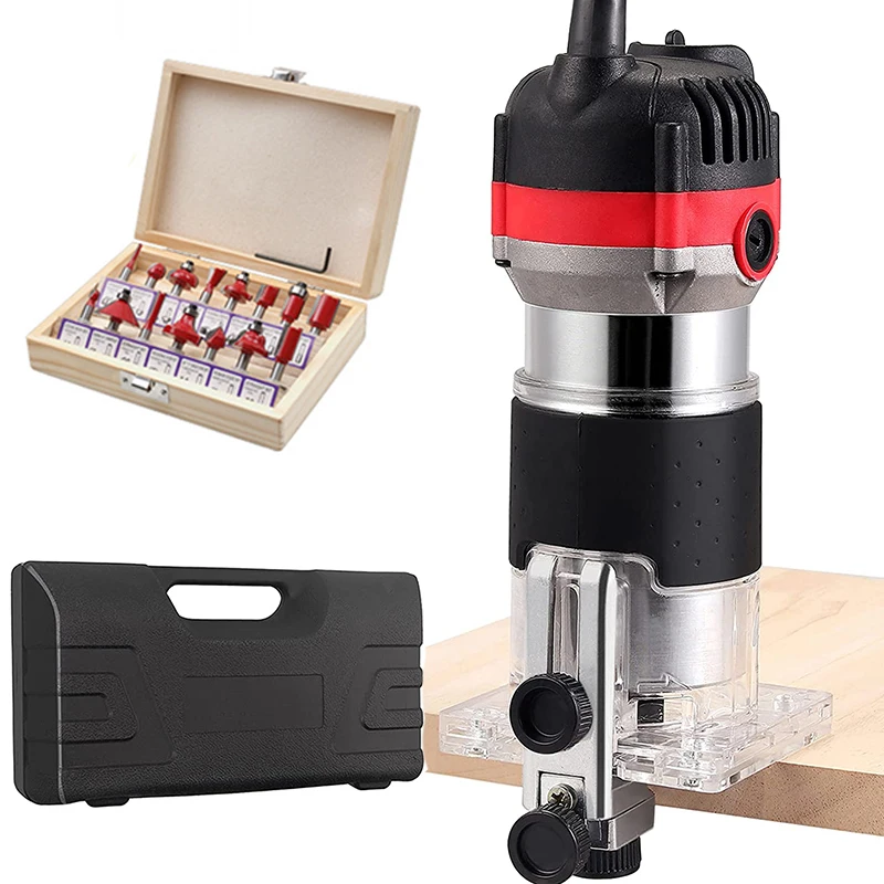 

800W 30000rpm Woodworking Electric Trimmer Wood Milling Engraving Slotting Trimming Machine Hand Carving Machine Wood Router+box