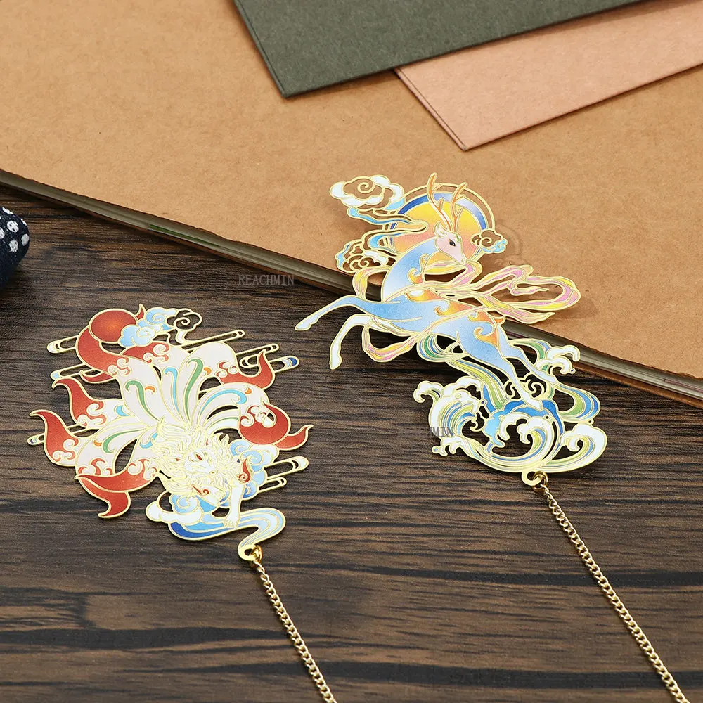 

Chinese Style Brass Bookmark Metal Tassel Pendant Book Clip Painted Pagination Mark Student Gift Stationery School Office Supply